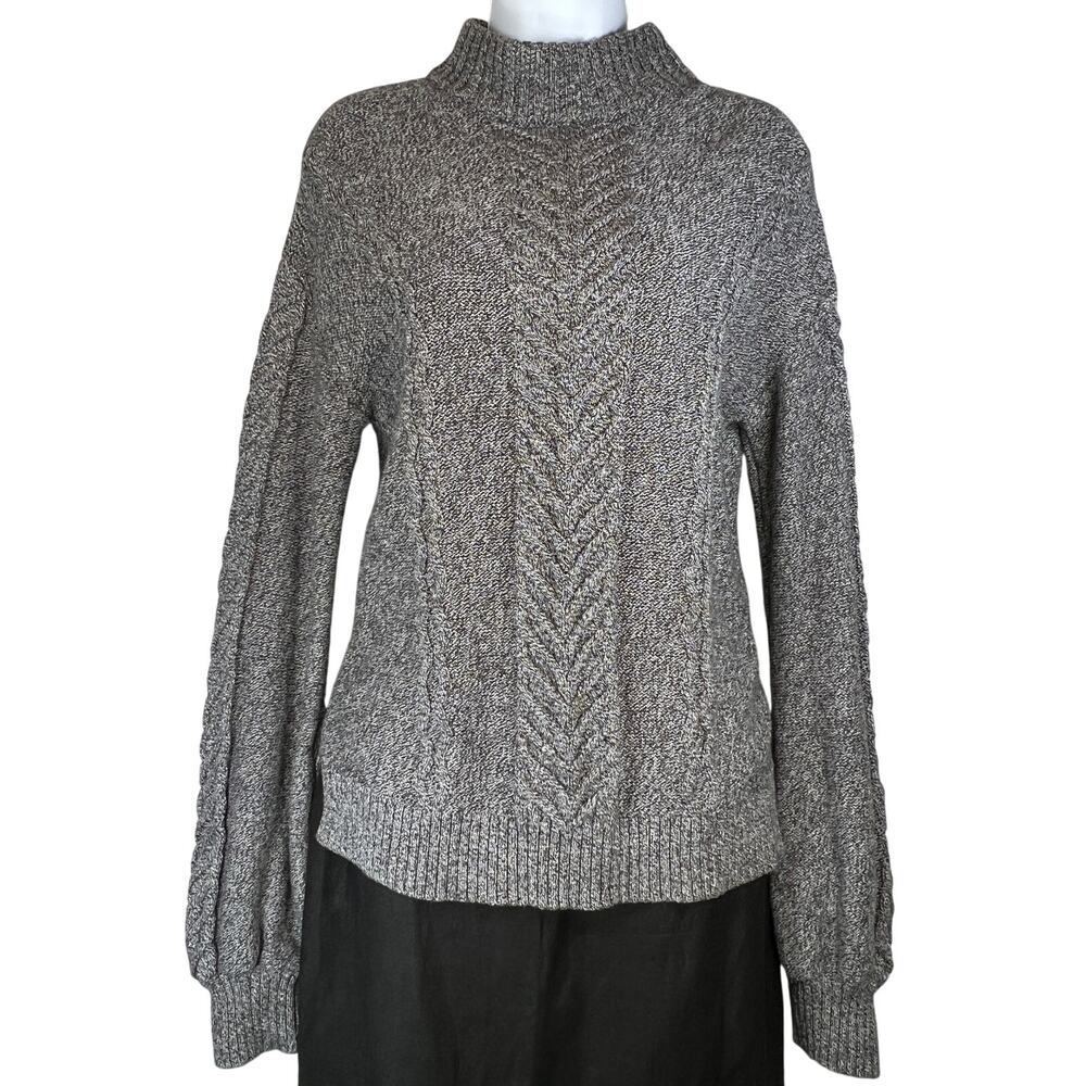 GAP Herringbone Cable Knit Mockneck Sweater Women's S Tall Charcoal Heather Gray